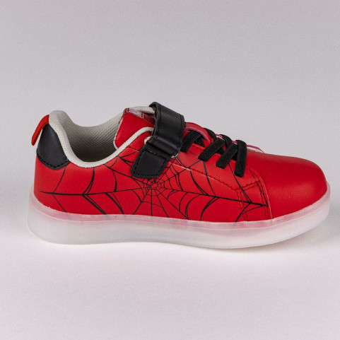 LED Trainers Spiderman Velcro Red